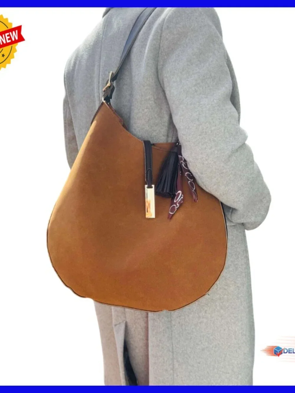Medium Vegan Suede Hobo Bag with Magnetic Closure & Adjustable Strap